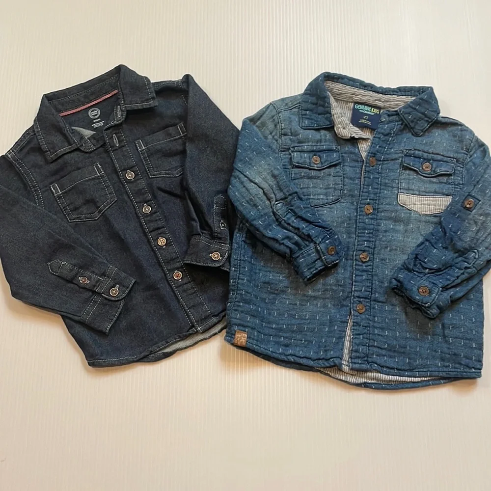 Two long sleeve button down blue OshKosh & wonder nation. Size 2T
